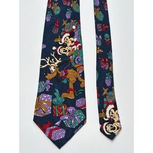 Mickey Unlimited Disney Christmas Tie Mickey Minnie Pluto Holiday‎ Navy Blue 90s
